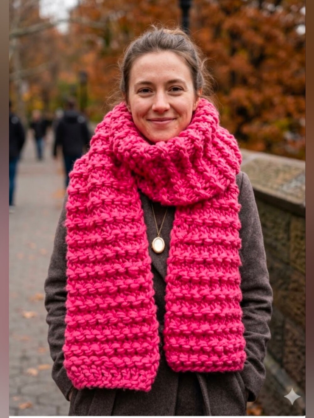 Handmade Knit Chunky Blanket Scarf Wrap Shawl Vibrant Pink